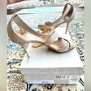 Jimmy Choo 38.5 pearl printed nude sandal heels